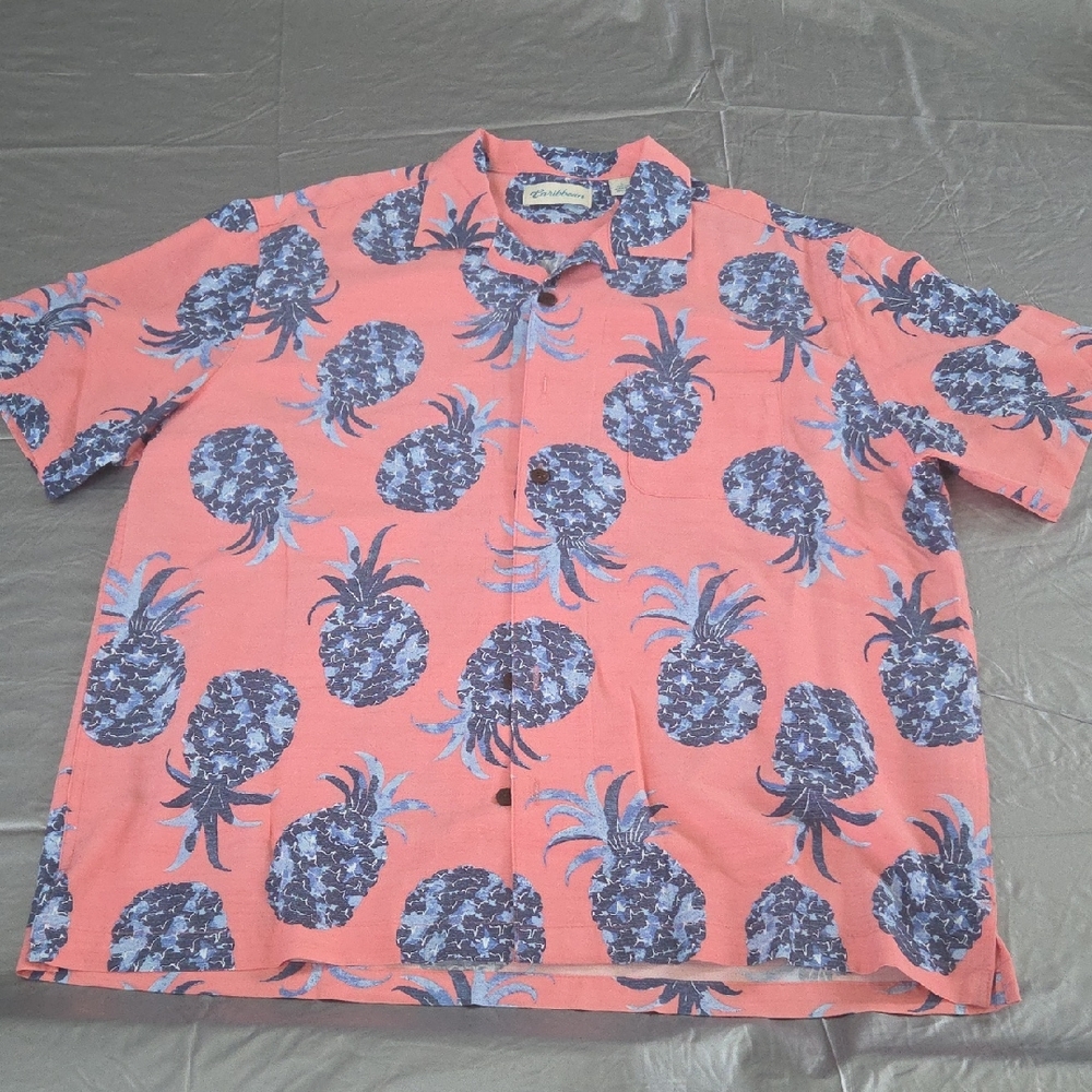 Caribbean Coral and Blue Pineapple Button-Down Shirt